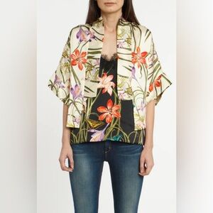 Hark + Hammer The Silk Kimono Botanica Ivory Boho‎ Whimsical Butterfly Garden